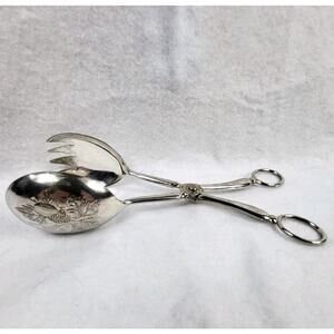 VTG Eales Silverplate Serving Fruit and Vines Dinner Salad Tongs Scissors Italy